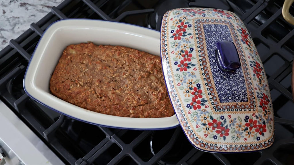 Blue Rose Polish Pottery - Red Daisy Covered Baker - 2 QT Capacity - Unique, Dishwasher Safe, & Durable Bakeware