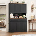 FACBOTALL 74' Pantry Cabinet, Tall Kitchen Pantry Cabinet with 6 Doors and 2 Drawers, Kitchen Hutch with Wide Countertop, Modern Kitchens Cupboard with Adjustable Shelves and Charge Holes, Black