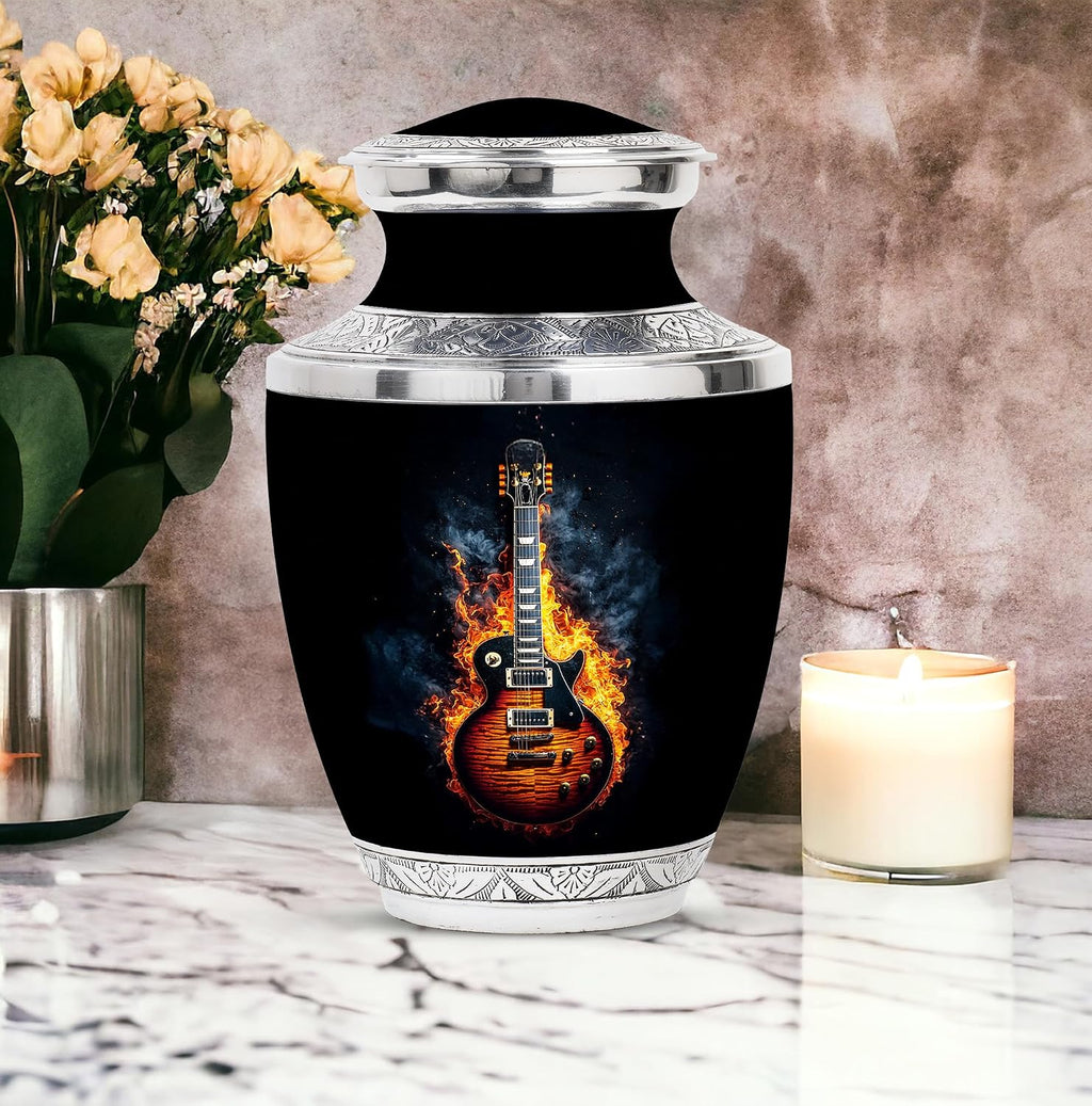 Guitar Urn for Ashes Adult Male & Female - Urns for Ashes - Funeral Memorial Set - Small Urns - Companion Urn - Hand Engraved - Combo of 10 Inch & 3 Inch