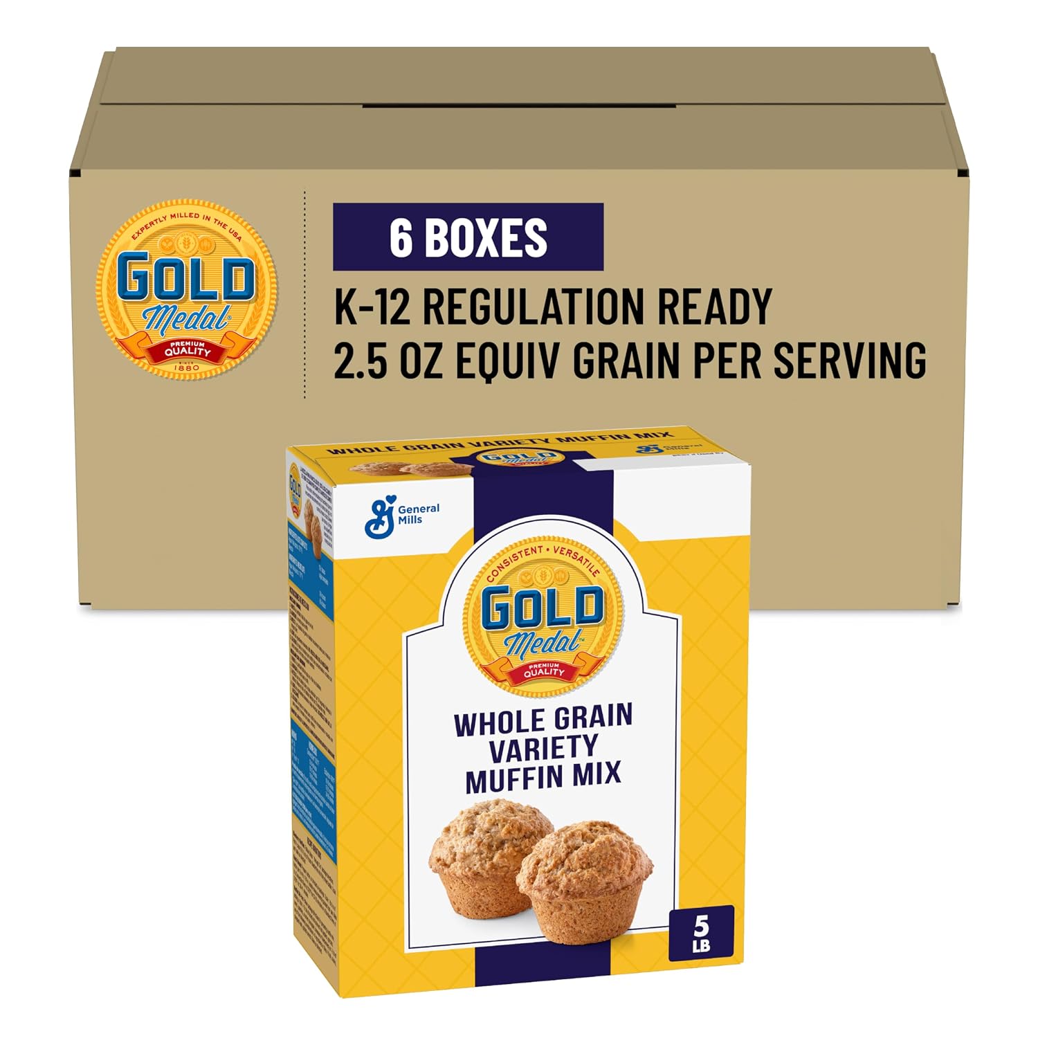 Gold Medal Whole Grain Variety Muffin Mix, 5 Lb Box (Pack of 6)