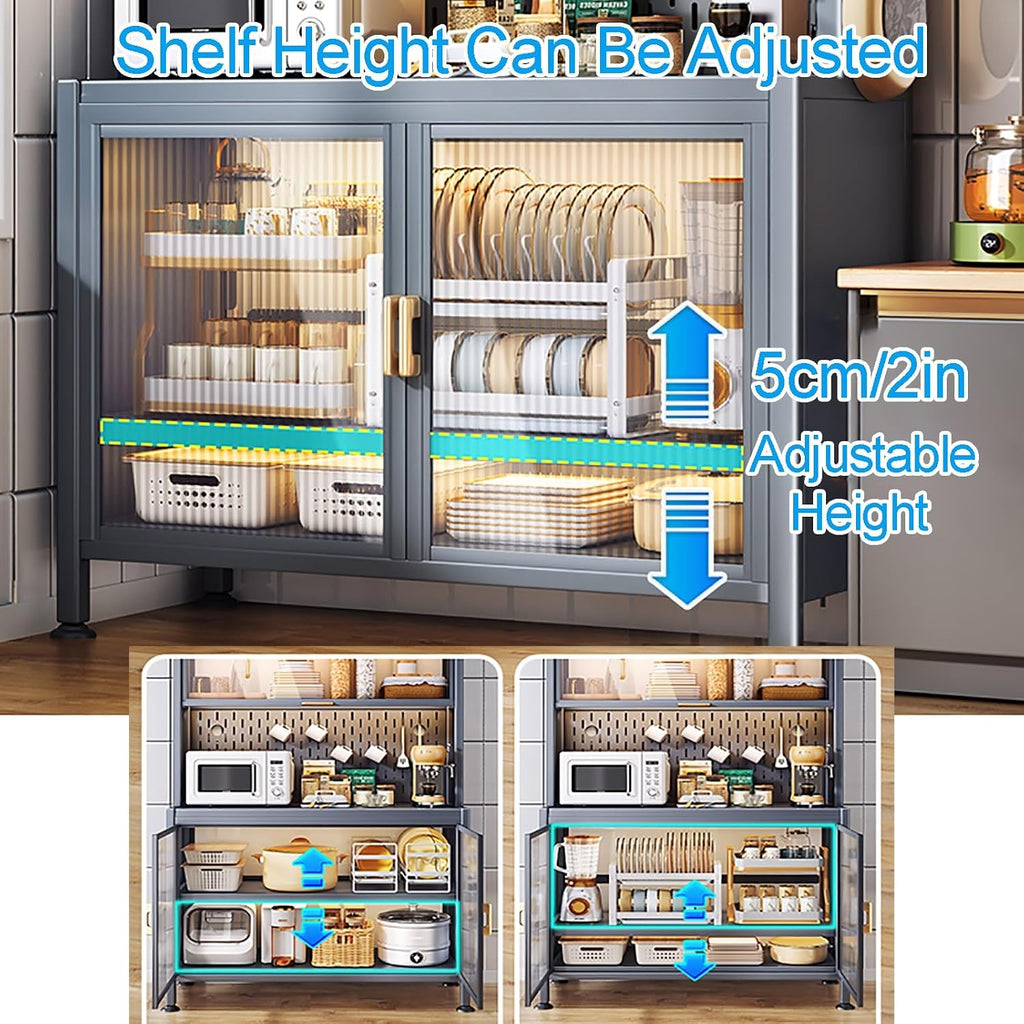 Kitchen Cabinet Storage, Bakers Rack with Power Outlets, 5-Tier Kitchen Storage Shelf, Large Kitchen Storage Shelves with Wheels, for Garage Pantry Kitchen Home (Color : Black, Size : 60cm/23.6in)