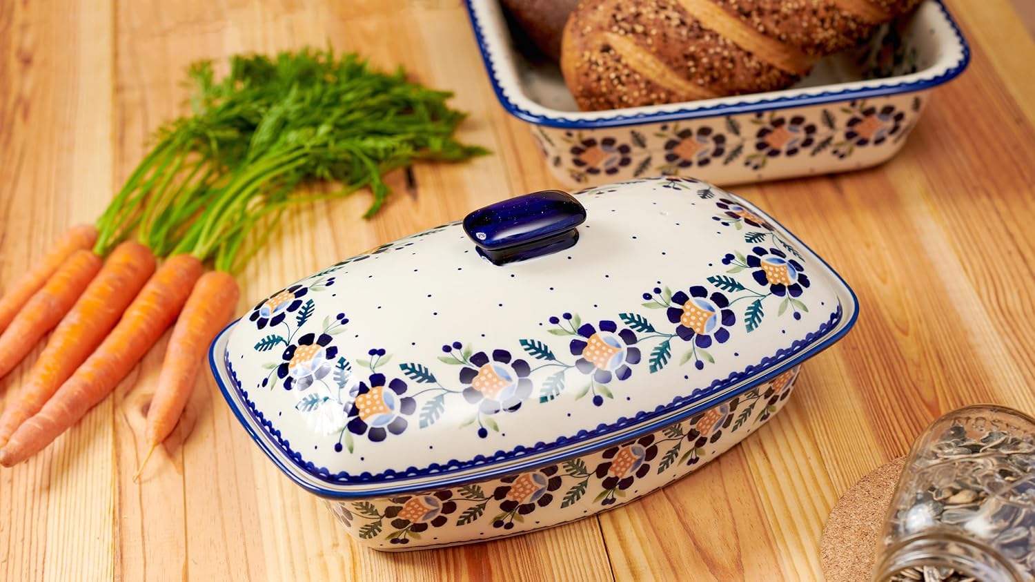 Blue Rose Polish Pottery - Yellow Sunflower Covered Baker - 2 QT Capacity - Unique, Dishwasher Safe, & Durable Bakeware
