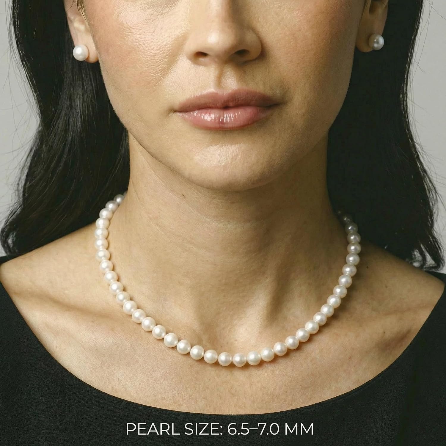 The Pearl Source Real Freshwater Pearl Necklace for Women, Round White Genuine Cultured Freshwater Pearls, Classic Single Strand Pearl Necklace, Sterling Silver Fishhook Clasp