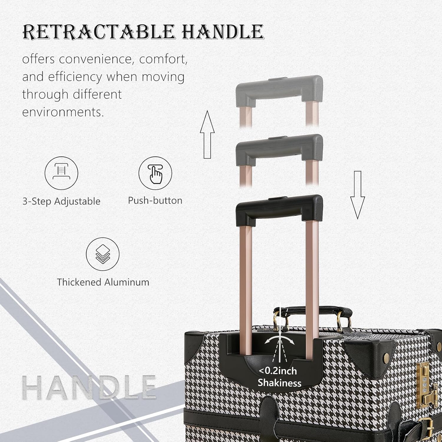 UNIWALKER Vintage Carry on Luggage Set, 2 Piece Retro Spinner Trunk Suitcase with Cosmetic Train Case for Women (20'+12', grid)
