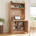 Farmhouse Pantry Cabinet with Foldable Workstation, 69' Tall Buffet with Hutch and Storage, Multifunctional Kitchen Cabinet with Adjustable Shelf and Power Outlet for Dining Room (Natural)
