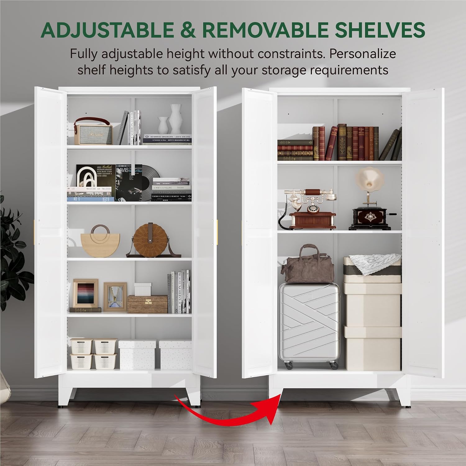 Kitchen Pantry Cabinet,71' H x 31.5' W,Metal Farmhouse Storage Cabinet with Adjustable Shelves and Barn Doors,5-Tier Storage Cabinet for Kitchen Dining Room Garage,White 1 Pack