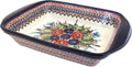 Blue Rose Polish Pottery - Red Floral Butterfly Large Rectangular Baker with Handles - 11.5' x 9.25' - Unique, Dishwasher Safe, & Durable Bakeware