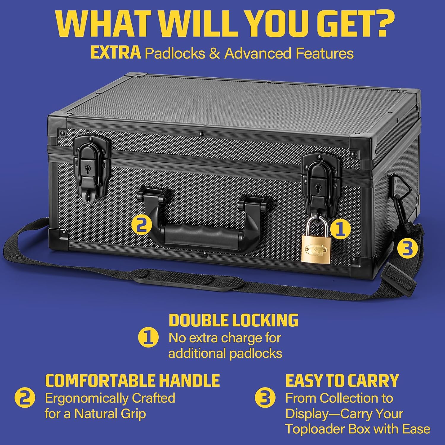 Toploader Storage Box - 3' x 4' 35pt Rigid Card Case w/Lock, Holds 600+ Toploaders - Sports Card Holder, Protective Hard Case w/ 6 Foam Stoppers, Ideal for Trading Card Storage