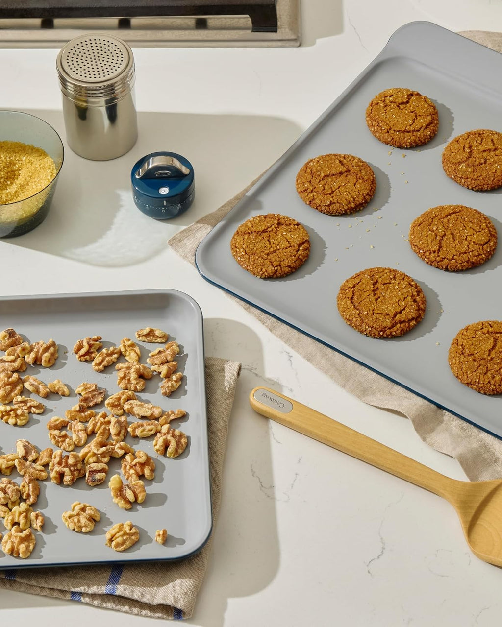 Caraway Non-Stick Ceramic Baking Sheet Trio and Cookie Sheet Set - 18 x 13' Large, 15 x 10' Medium & 9' x 13' Small Baking Trays for Oven - Non-Toxic, PTFE & PFOA Free - Slate