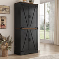 Hlivelood 71' Tall Kitchen Pantry,Farmhouse Storage Cabinet with Adjustable Shelves,Load-Bearing Steel Pipe,Farmhouse Pantry Cabinet with 4 Barn Doors,for Kitchen,Dining Room,Living Room(Black)