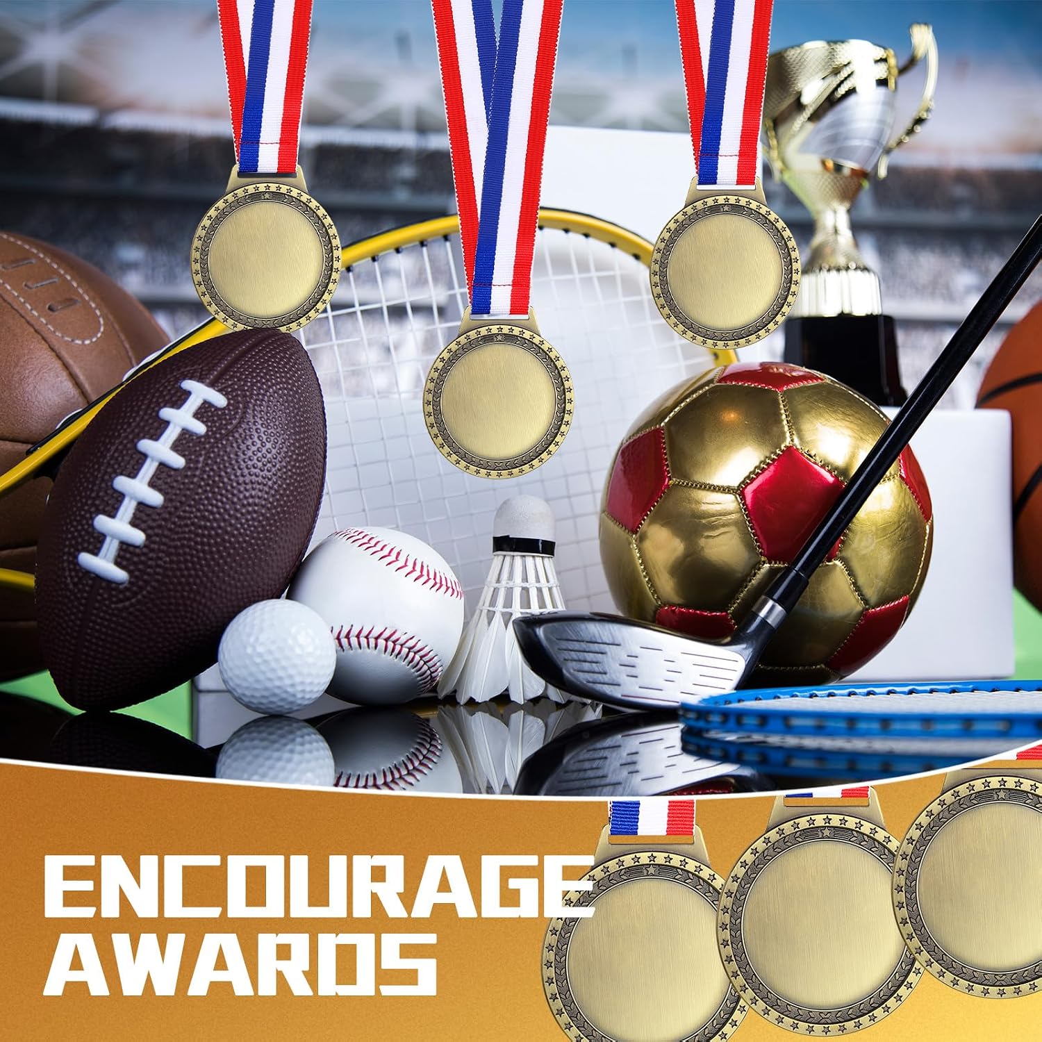 Sasylvia Blank Award Medals with Neck Ribbons Create Your Own Medals Kit Cheer Winner Participation Trophy Metal Gifts for Soccer Football Party Game