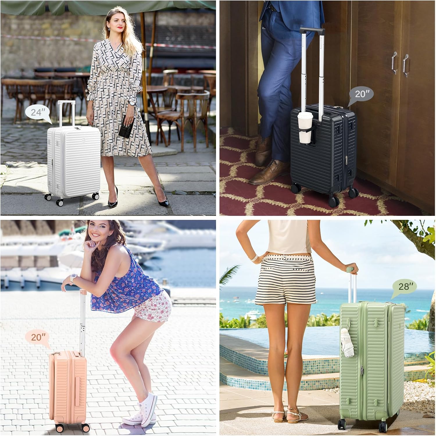 HanTrip Hard Shell Suitcases 28 Inch Large Checked Luggage with Spinner Wheels Cup Holder, Expandable Check in Luggage Lightweight Top Opening Luggage Big Rolling Suitcase with Lock, Silver