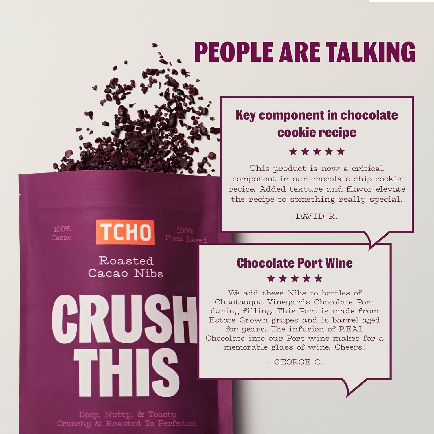 TCHO Crush This - Unsweetened Roasted Cacao Nibs (3 Pack) - Roasted, 100% Plant Based, Vegan Friendly, Non-GMO, Single-Origin, Non-Dairy, Fair Trade Certified, Zero Sugar, USDA Organic Cacao Nibs - 7.8oz each, 3 Pack