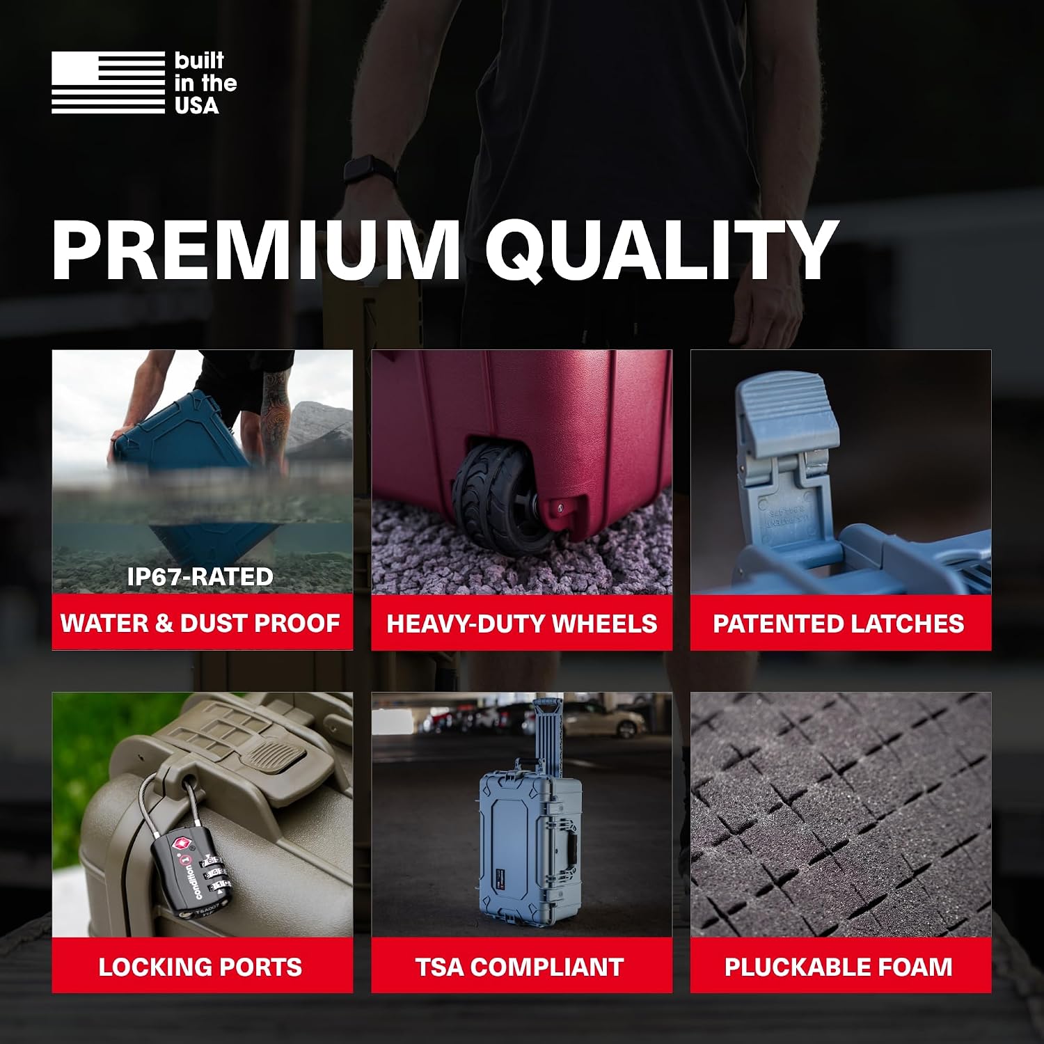 Condition 1 24' Rolling Heavy-Duty Lockable Storage Case Model 305 with Wheels and Handle, IP67 Rated Waterproof, Dustproof, TSA Friendly, Made in USA, 24.50'x17.02'x10.20', Black