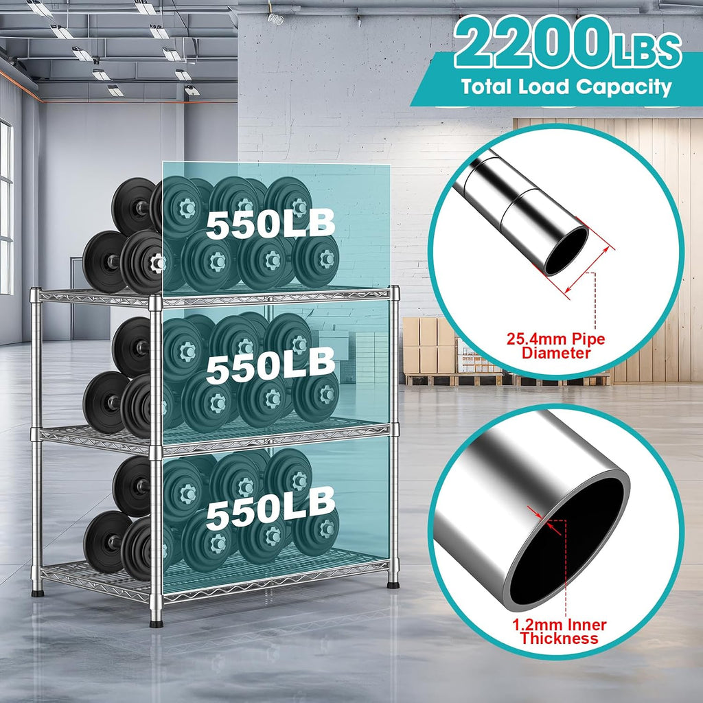 24'Depth Metal Wire Shelving Unit Metal Shelf Adjustable Storage Rack Kitchen Storage shelves 3 Tier Industrial Heavy Duty 1800LBS Sturdy Standing Steel Organizer for Home Garage Laundry 24Dx30'Wx29'H