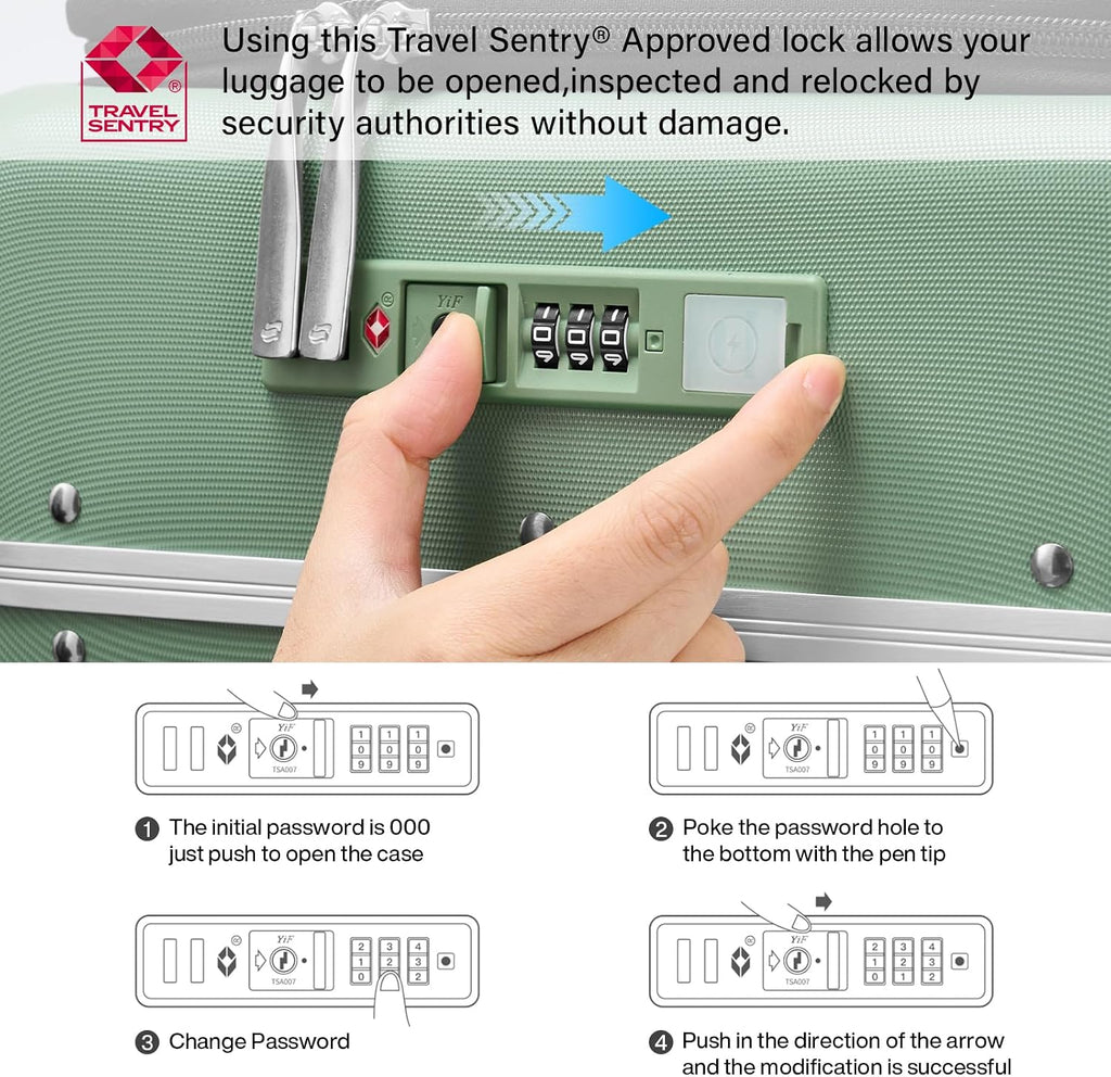 Hanke 28 Inch Checked Luggage with Cup Holder and USB Ports, Top Opening Hard Shell Suitcase with Wheels, Aluminum Frame Large Trunk Luggage with Foldable Divider & TSA Lock for Travel, Forest Green