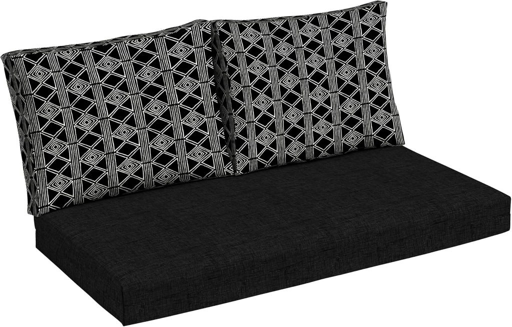 Arden Outdoor Loveseat Cushion Set, 48 x 24, Water Repellent, Fade Resistant, Cushion Set for Couch, Bench, and Swing, Black Global Stripe