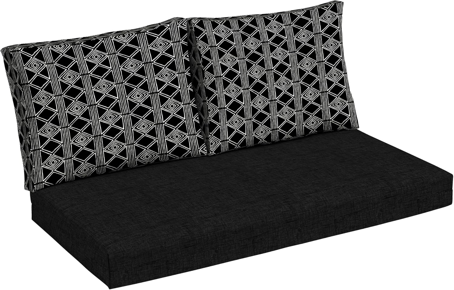 Arden Outdoor Loveseat Cushion Set, 48 x 24, Water Repellent, Fade Resistant, Cushion Set for Couch, Bench, and Swing, Black Global Stripe