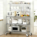 Leteuke Bakers Rack with Storage & Wheels, 42 Inch Microwave Stand Kitchen Shelves, 4-Tier Heavy Duty Storage Rack with 20 S-Hooks, Commercial Metal Utility Kitchen Cart, 42× 18× 63 Inch, Chrome