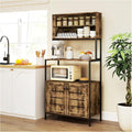 Bake Rack with Power Outlet, Kitchen Microwave Rack with Storage Space, Two Ac Outlets and Two U+B Ports, Rustic Brown (Brown)