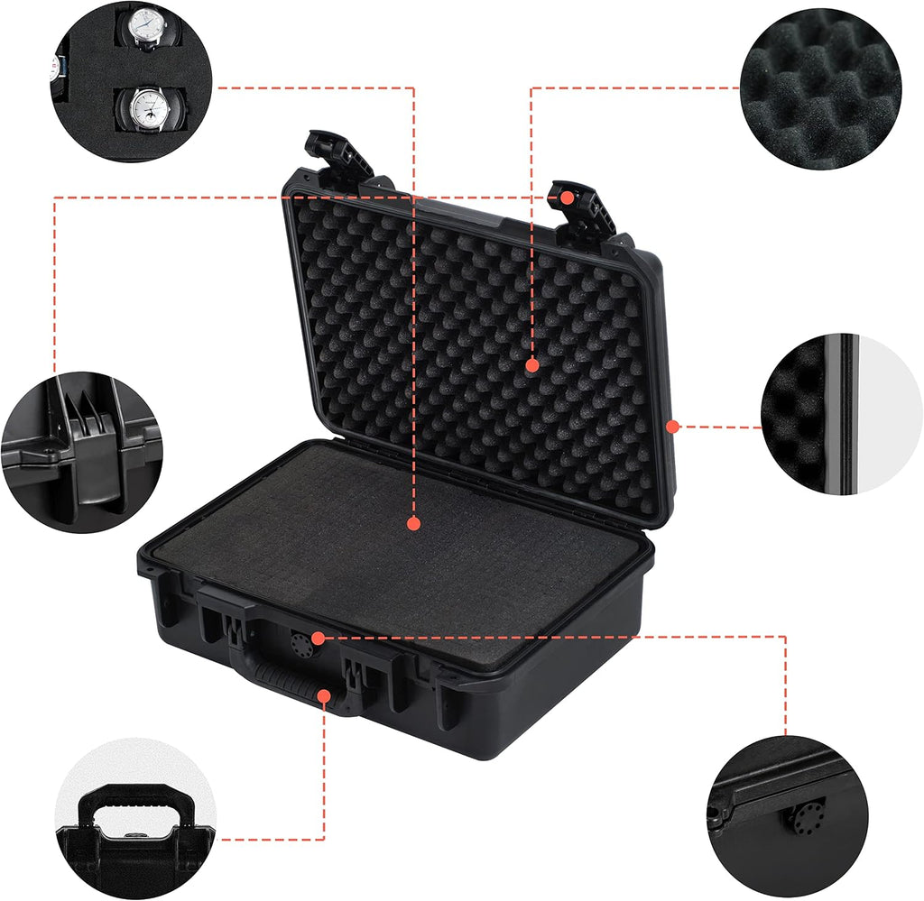 MEIJIA Premium Waterproof Hard Compact Camera Case with customizable fit foam,Full Protection with Light&Convenient Design,18.3'x13.4'x6.7',Elegant Black
