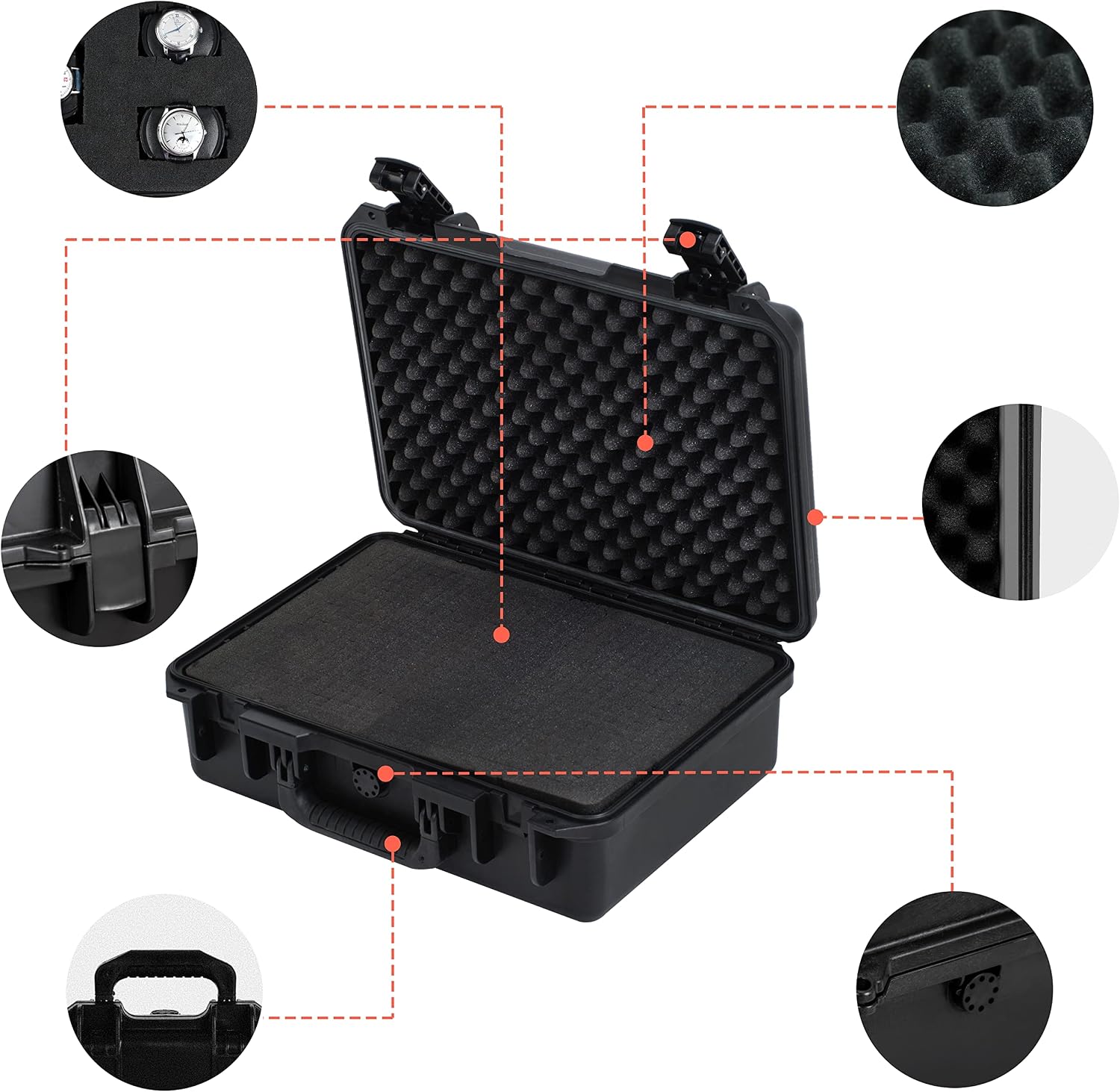 MEIJIA Premium Waterproof Hard Compact Camera Case with customizable fit foam,Full Protection with Light&Convenient Design,18.3'x13.4'x6.7',Elegant Black