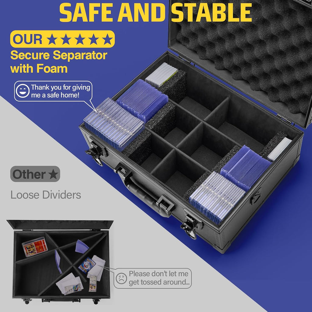 Toploader Storage Box - 3' x 4' 35pt Rigid Card Case w/Lock, Holds 600+ Toploaders - Sports Card Holder, Protective Hard Case w/ 6 Foam Stoppers, Ideal for Trading Card Storage