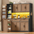 Itaar 71' Kitchen Pantry Cabinet with Charging Station and Led Light, Kitchen Storage Cabinets with Microwave Stand, 59' Wide Pantry Storage Cabinet with Storage Cart 3 Tier for Dining Room, Brown