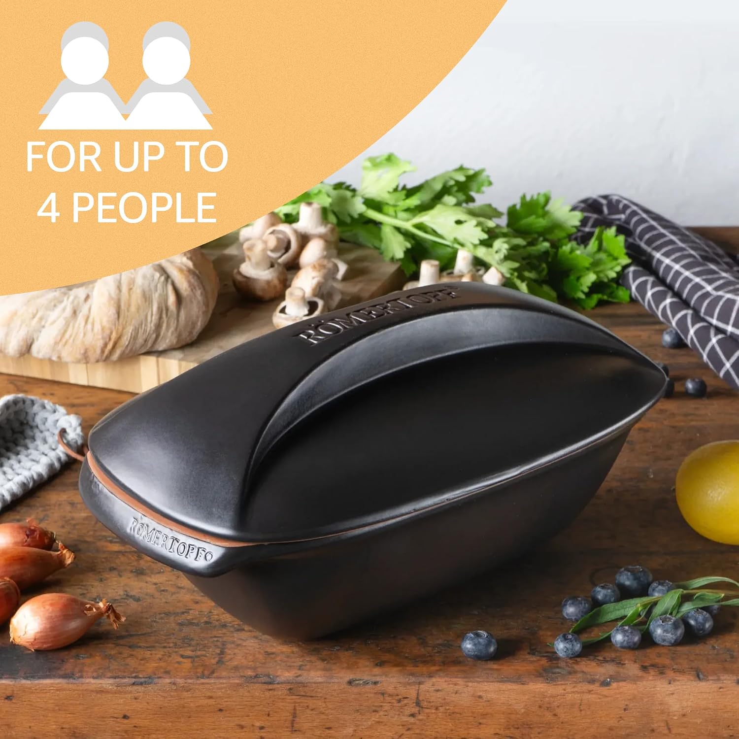 Romertopf Culinario Clay Roaster | Non-Stick Dutch Oven | Healthy Pot Cooking | Clay Baker | Versatile Cooking Vessel - 3.2 Quart (3 Liters) For Up To 4 People - Black