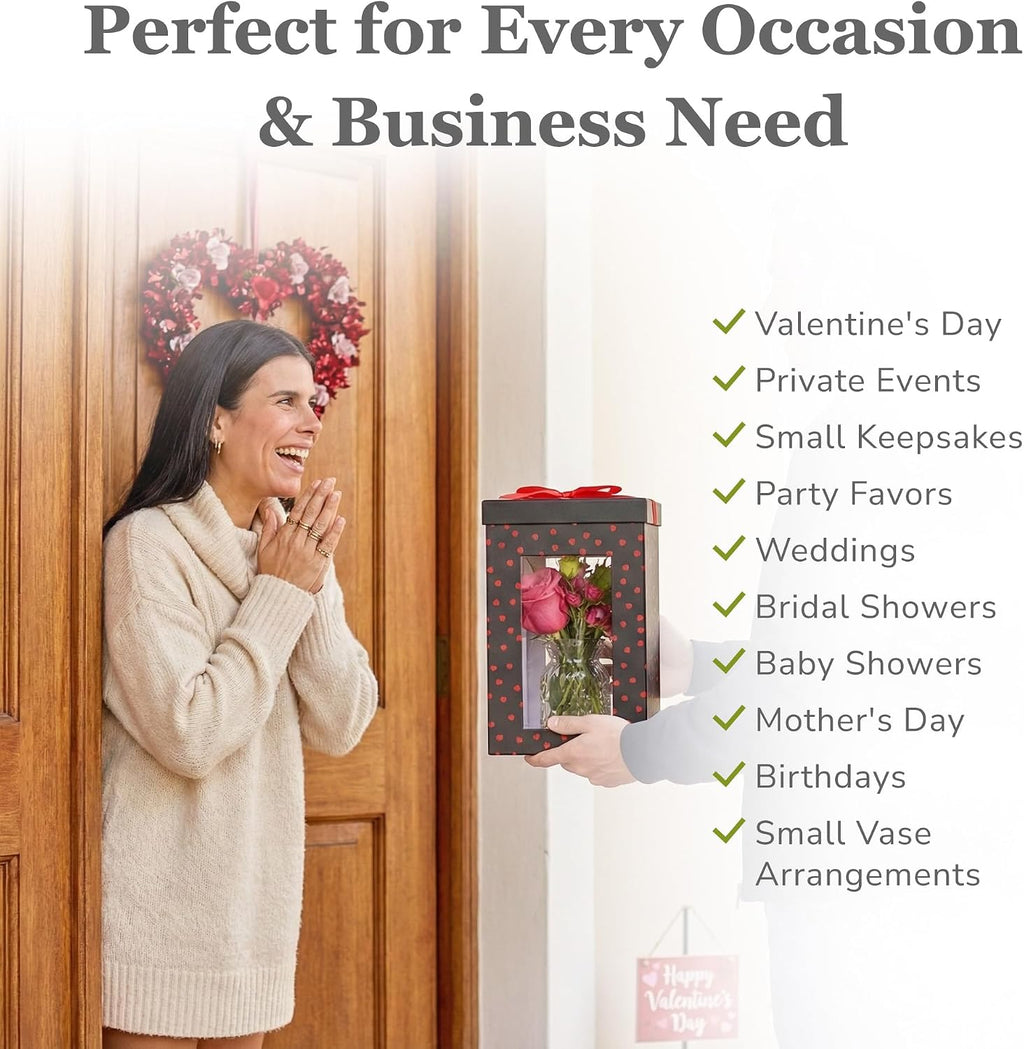 Kristie Gift Box - 24 Pack, Flower Boxes for Arrangements, No Assembly Tools Needed, Clear Gift Box For Flowers & Party Favors, Perfect for Any Birthday, Anniversary, Valentine's Day