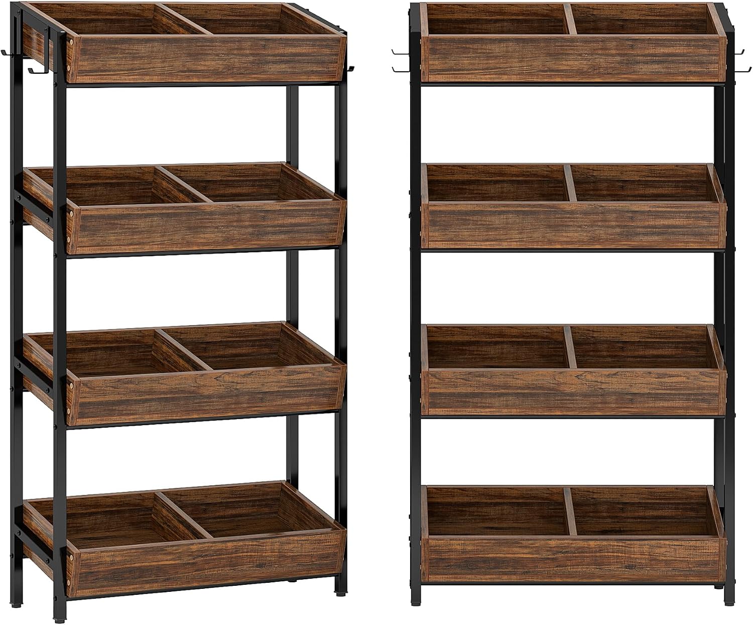 LITTLE TREE 4-Tier Wood Fruit Vegetable Storage Basket Stand Set of 2, Versatile Utility Shelf Rack for Kitchen, Office, Store, Supremarket, Vintage Brown