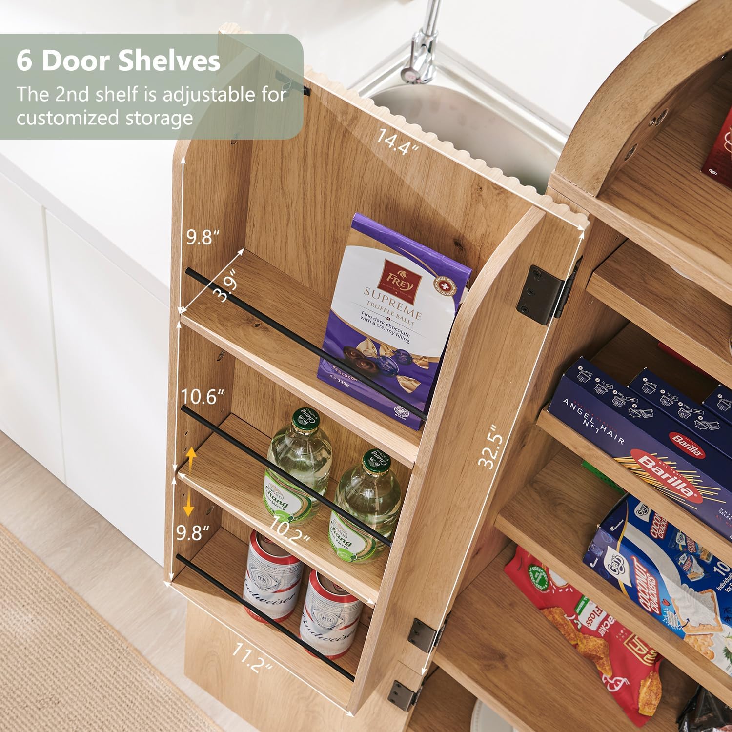 IFGET 71' Tall Arched Kitchen Pantry, Modern Fluted Wood Storage Cabinet with Doors, 3 Adjustable Shelves, 6 Door Shelves, Organizer, Versatile Cupboard for Kitchen, Bathroom, Natural