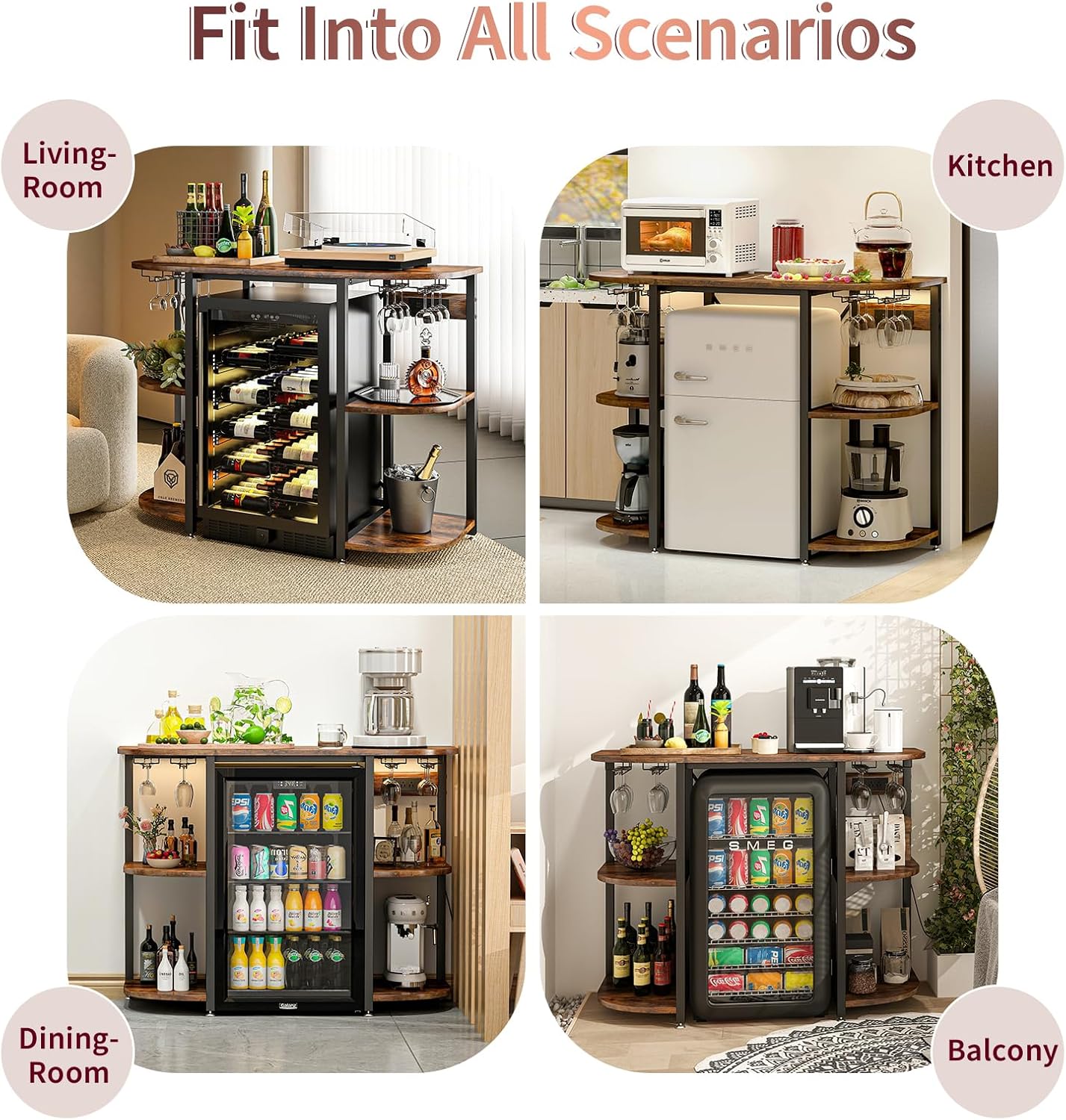 METYERRY 3-Piece Set Mini Fridge Stand with Power Outlet,Kitchen Bakers Rack with Storage,Mini Fridge and Microwave Stand,Coffee Bar, Free Standing Shelf for Kitchen, Home Office,Rustic Brown