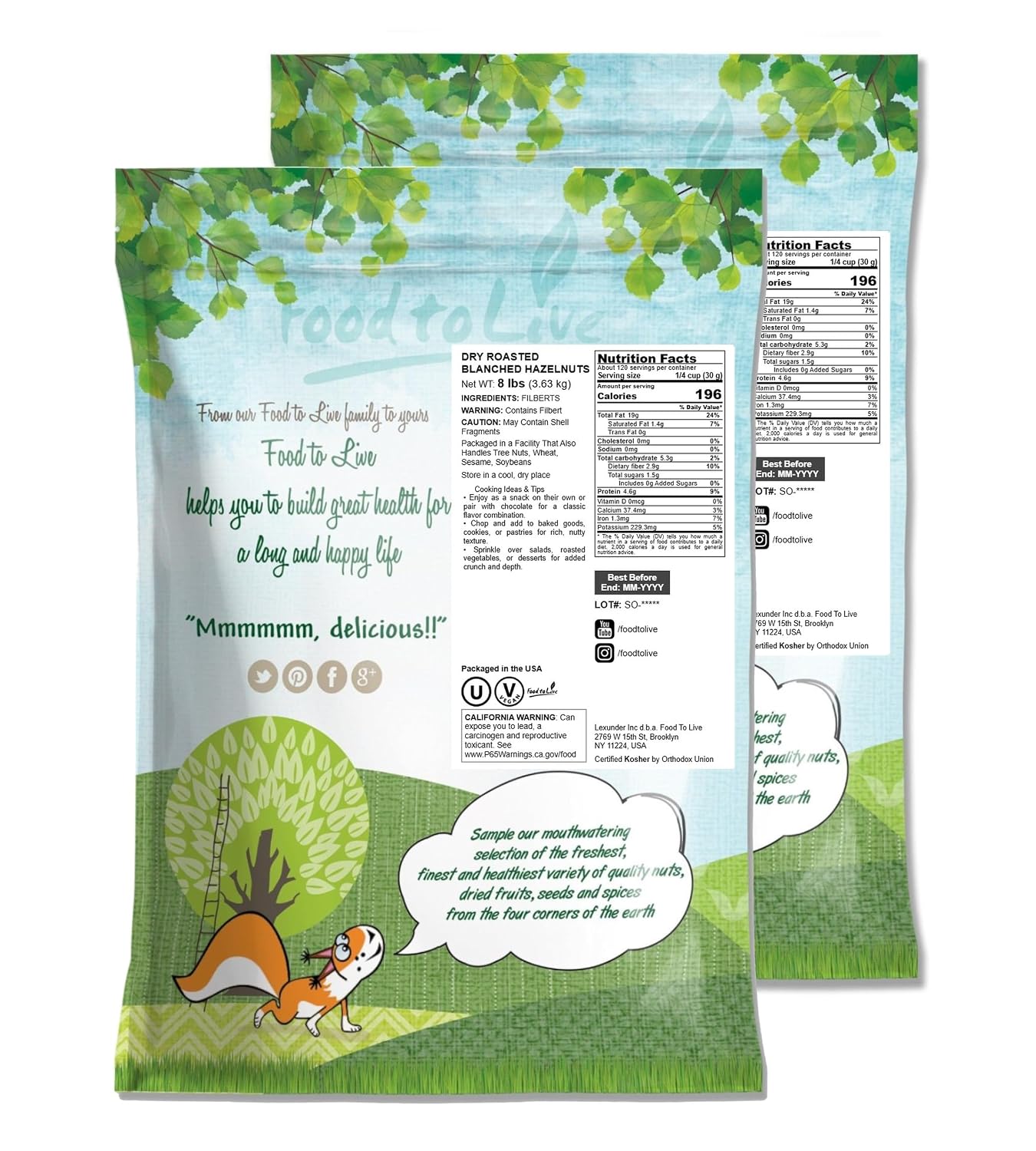 Food to Live -Dry Roasted Blanched Hazelnuts, 16 Pounds – Unsalted, Oven Roasted Whole Filberts, No Oil Added, No Skin, Vegan, Kosher, Bulk. Great for Homemade Desserts