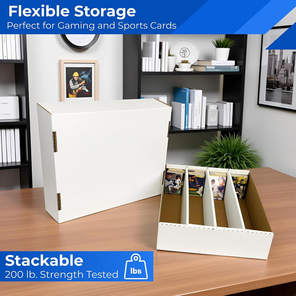 Max Protection 4 Row Trading Card Storage Box - 3200 ct Storage Box for Sports, Gaming, Baseball Cards - Durable White Corrugated Bulk Card Organizer Boxes 200 lb. - Made in USA (25 Boxes)