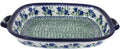 Blue Rose Polish Pottery - Blue Tulip Large Baker with Handles - 14.5' x 10.75' - Unique, Dishwasher Safe, & Durable Bakeware