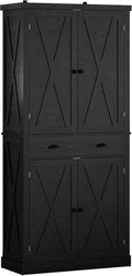 IRONCK Kitchen Pantry Storage Cabinet 72.6' H, with Barn Doors, Drawer, 4 Adjustable Shelves, Freestanding Cupboard for Dining Room Living Room, Laundry, Black