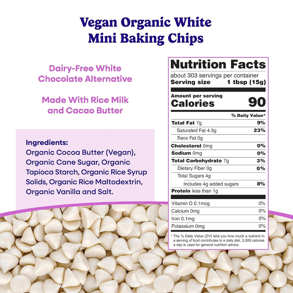 Pascha Organic Vegan White Mini Baking Chips - Dairy-Free Alternative - Rice-Based Bulk Baking Chocolate - Allergen-Free & Plant-Based - Rainforest Alliance Certified Cocoa Butter, (10 lbs)