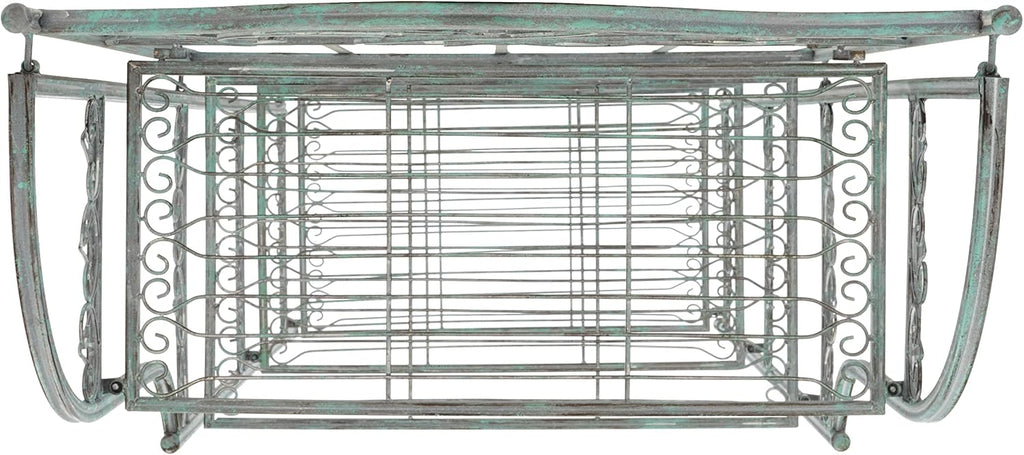 SAFAVIEH Outdoor - Amaris 4-Tier Bakers Rack - Antique Dark Green Iron Metal - Vintage Victorian Scrollwork - Ideal for Patio, Deck, Porch, Sunroom, 14.5' W x 25' D x 63' H (PAT5014D)