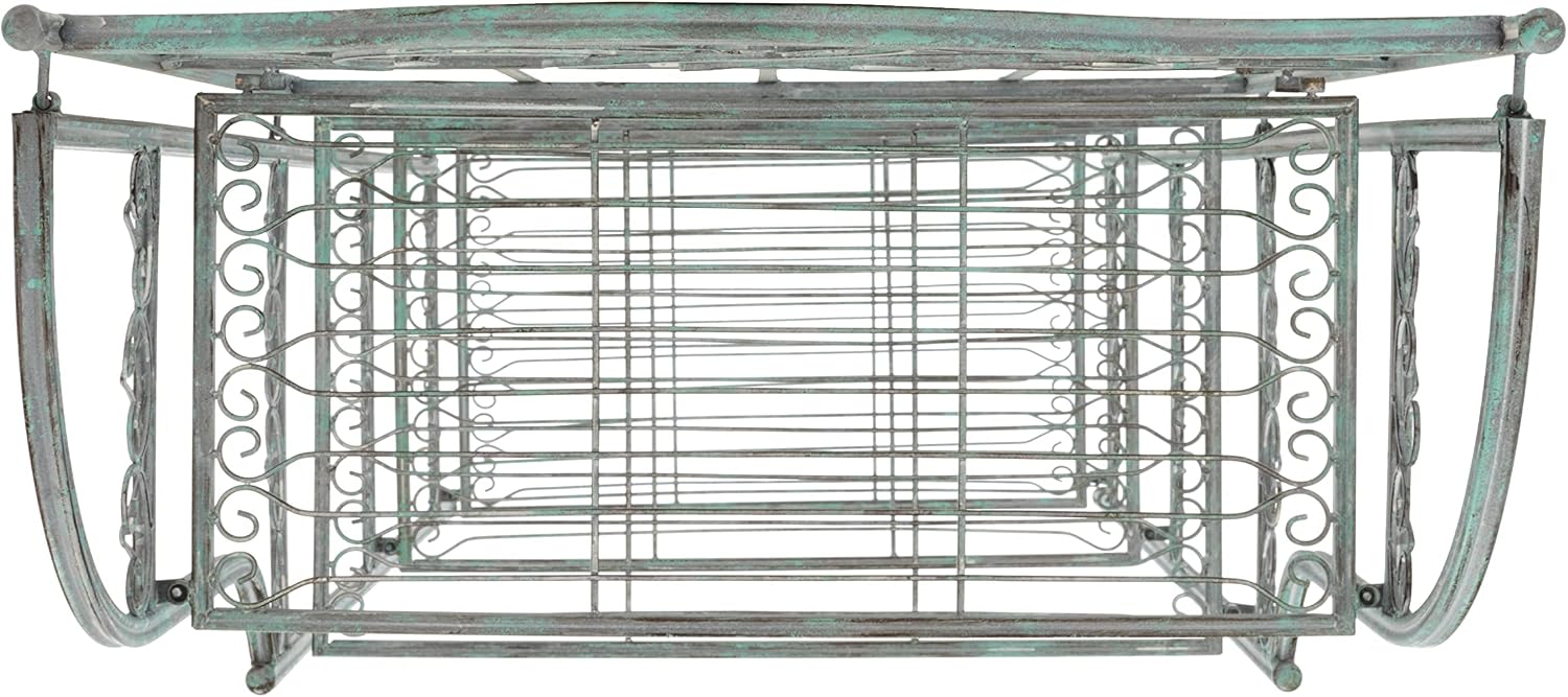SAFAVIEH Outdoor - Amaris 4-Tier Bakers Rack - Antique Dark Green Iron Metal - Vintage Victorian Scrollwork - Ideal for Patio, Deck, Porch, Sunroom, 14.5' W x 25' D x 63' H (PAT5014D)
