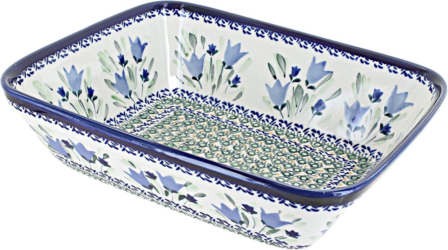 Blue Rose Polish Pottery Blue Tulip Medium Deep Baker