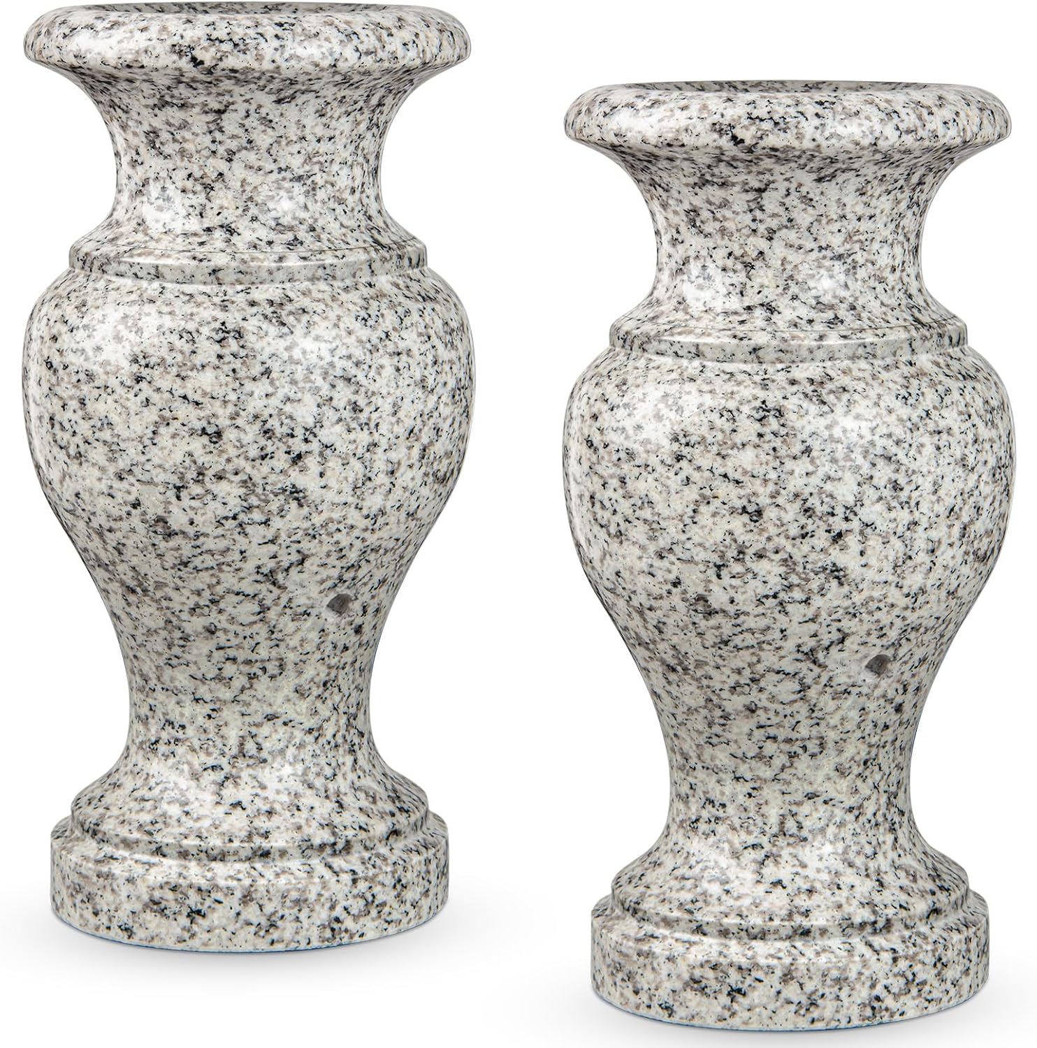Cemetery Vase, Turned Granite Vase Polished, Memorial Stone Vases with Draining Holes for Home Tabletop, Cemetery Flowers, Grave Headstone Decorations (2Pcs, Grey)