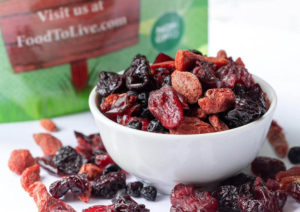 Food to Live - Organic Yummy Berries Mix, 8 Pounds - A Blend of Non-GMO Dried Cranberries, Blueberries, Cherries, Goji Berries, Vegan