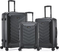 US ARMY FOX 3 Pcs Set Hardshell Luggage with Spinner Wheels | 20, 24, 28 inch Lightweight Travel Suitcase, Chevron Icon, Gel Handle, Retractable Trolley, Side Studs | Black