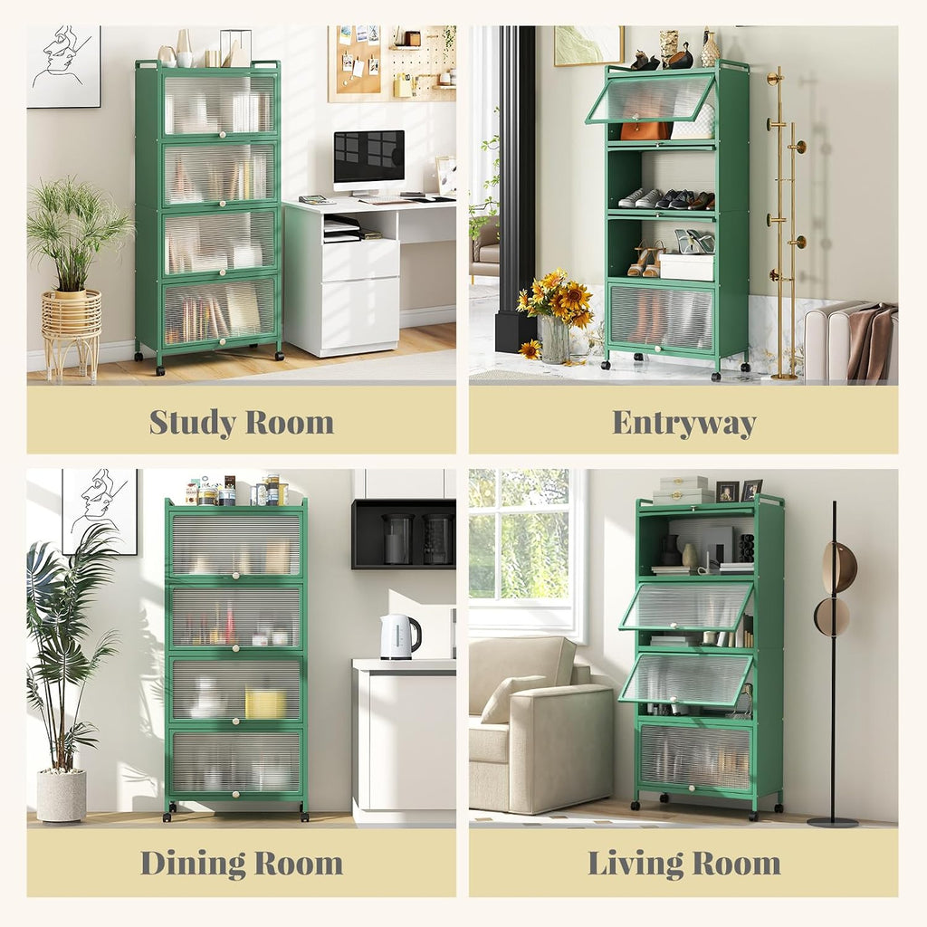 SIMOE Green 5-Tier Kitchen Storage Cabinet, Mobile Microwave Stand with Flip-Up PC Doors, Freestanding Baker's Rack w/ 4 Rolling Casters for Dining Room, Living Room and Study