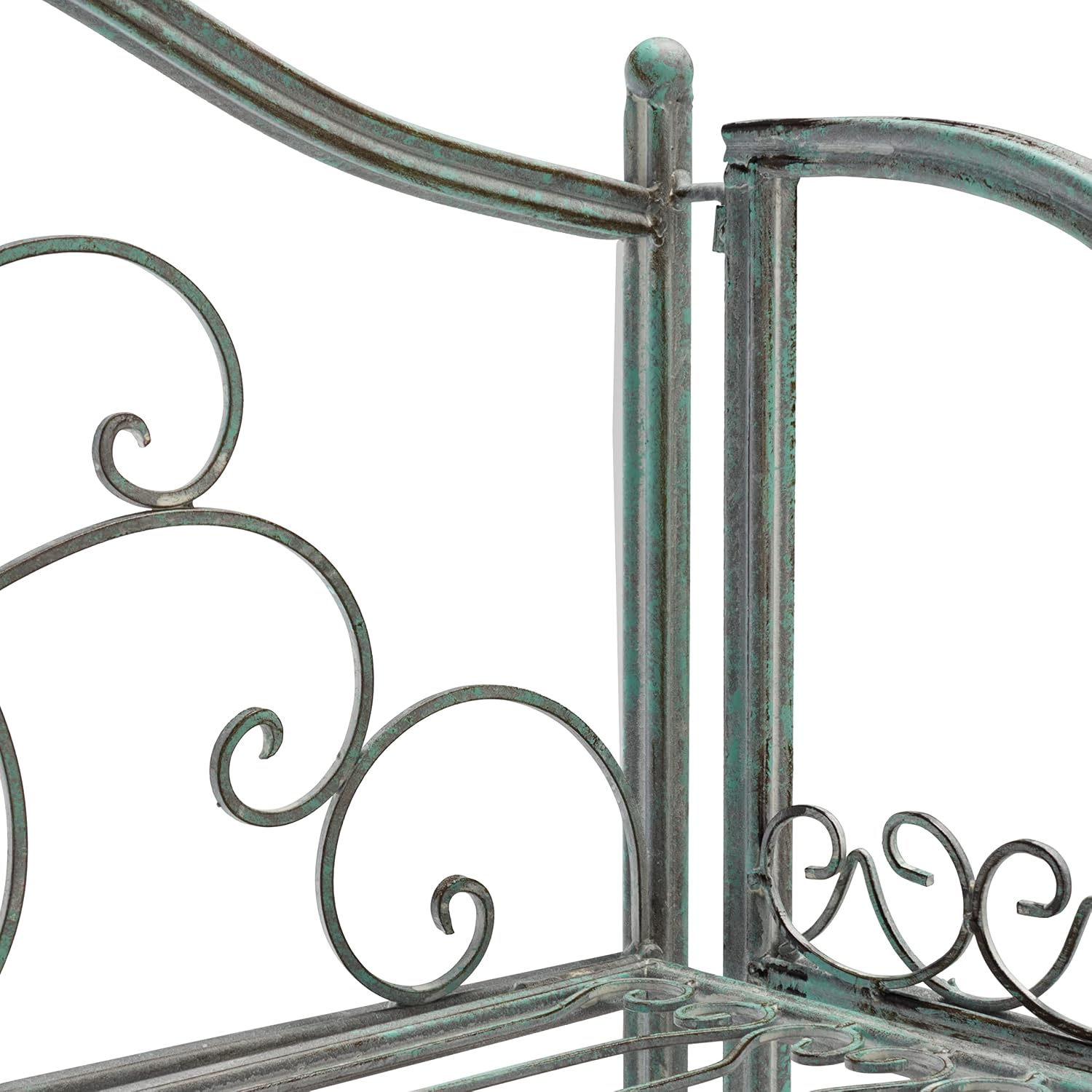 SAFAVIEH Outdoor - Amaris 4-Tier Bakers Rack - Antique Dark Green Iron Metal - Vintage Victorian Scrollwork - Ideal for Patio, Deck, Porch, Sunroom, 14.5' W x 25' D x 63' H (PAT5014D)