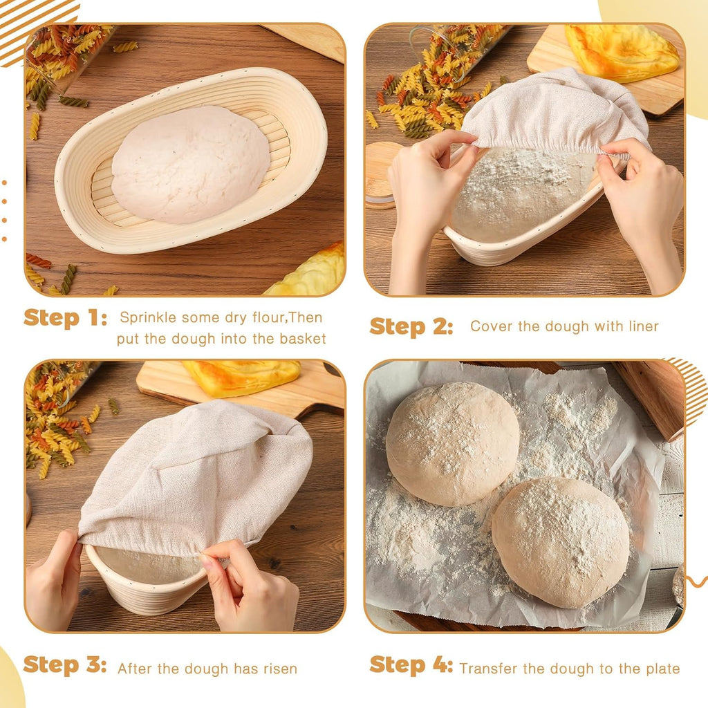 Gejoy 30 Set Bread Proofing Baskets 10 Inch Oval Shaped Banneton Dough Proofing Bowls Kit with Cloth Liner and Plastic Scraper Sourdough Basket for Home Sourdough Bakers Supplies