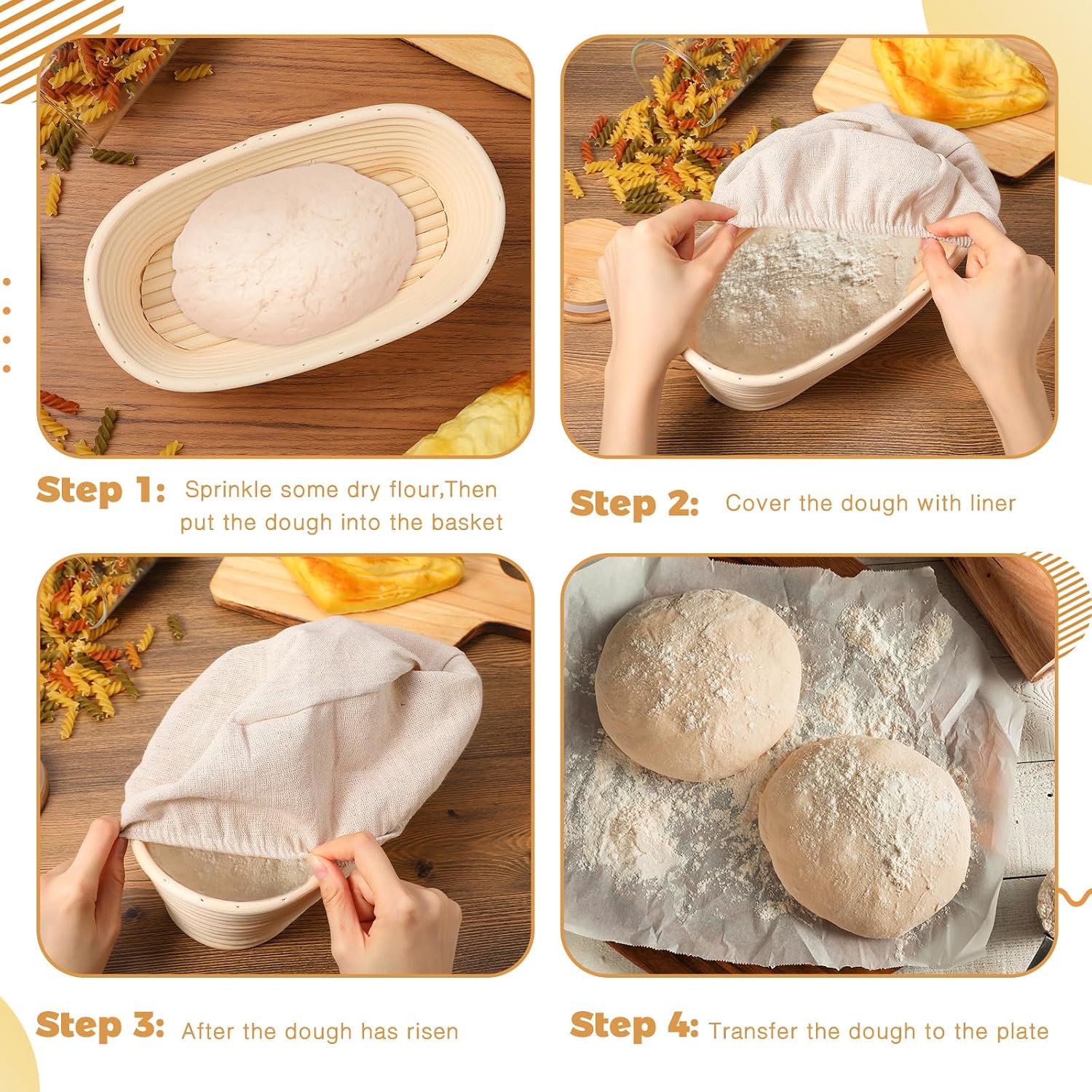 Gejoy 20 Sets Bread Proofing Baskets Bulk Banneton Dough Proofing Bowls Kit with Cloth Liner Sourdough Basket for Home Sourdough Bakers Supplies (Oval,10 Inch)