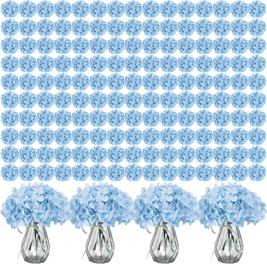 Auihiay 404PCS Hydrangea Artificial Flowers, Silk Artificial Flowers Heads with Stems, Blue Lifelike Faux Flowers for Wedding Centerpieces, Arch and Background, Party, Home, Baby Shower Decor