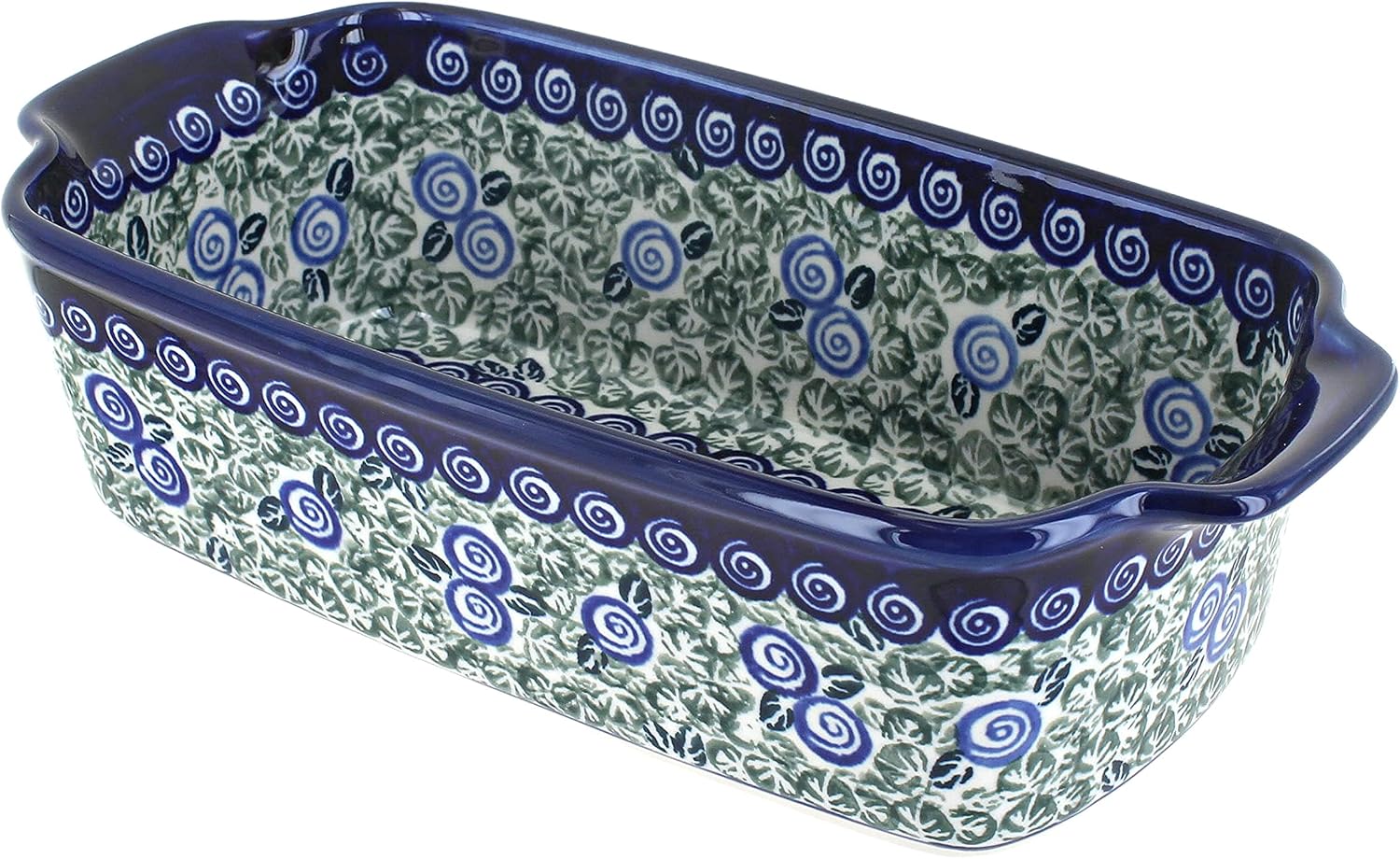 Blue Rose Polish Pottery - Green Seaside Swirl Loaf Baker - 9.25' x 5' - Ceramic Bread Baking Dish for Baking & Serving Loaves